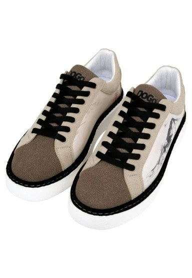 Erkek Vegan Deri Beyaz Sneakers - Japanese in Red Tasarım - 