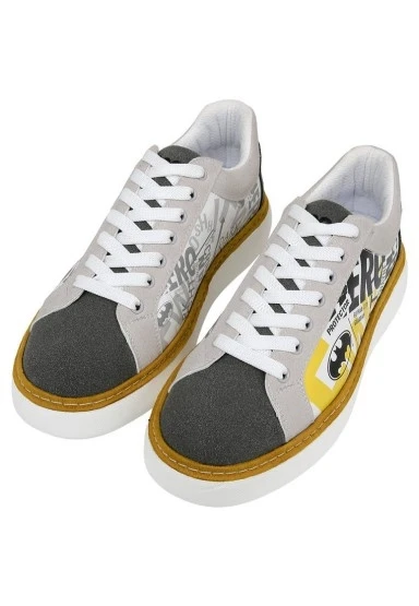 Erkek Vegan Deri Beyaz Sneakers - Warner Bros Batman Collage Tasarım - 