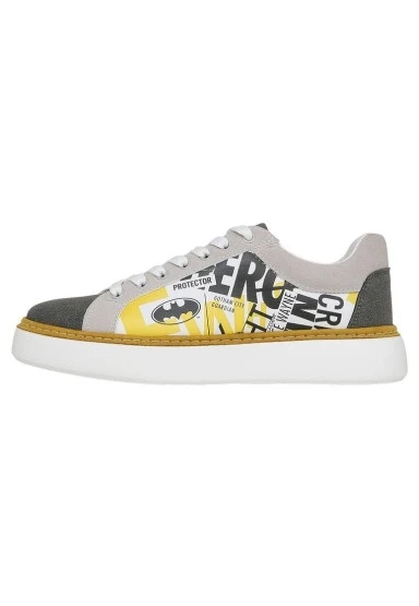 Erkek Vegan Deri Beyaz Sneakers - Warner Bros Batman Collage Tasarım - 