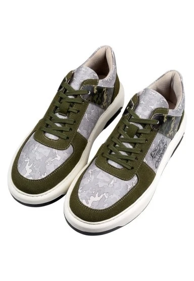 Erkek Vegan Deri Gri Sneakers - Ordinary Camo Tasarım - 