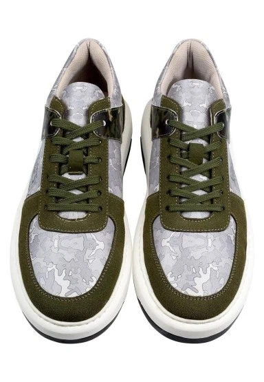 Erkek Vegan Deri Gri Sneakers - Ordinary Camo Tasarım - 