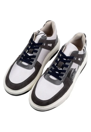 Erkek Vegan Deri Gri Sneakers - Trouble Tasarım - 