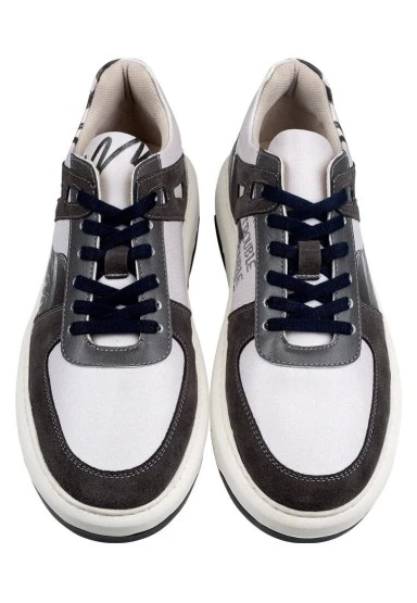 Erkek Vegan Deri Gri Sneakers - Trouble Tasarım - 