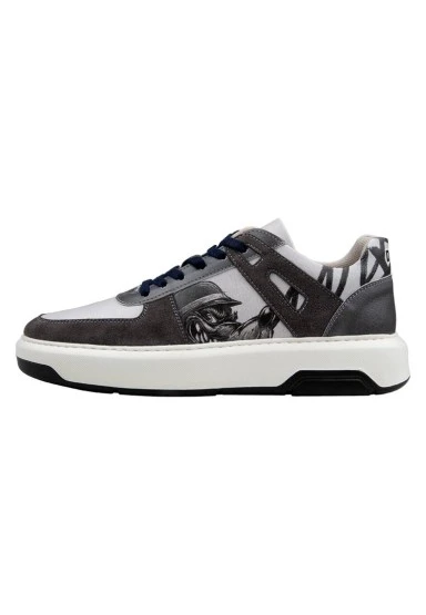 Erkek Vegan Deri Gri Sneakers - Trouble Tasarım - 