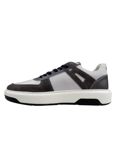 Erkek Vegan Deri Gri Sneakers - Trouble Tasarım - 