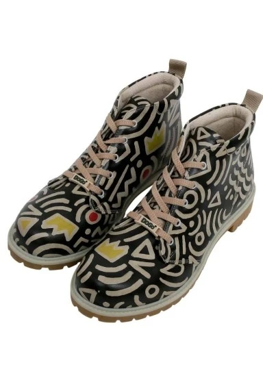 Erkek Vegan Deri Siyah Bilekte Bot - Abstract Outline Black Tasarım - 