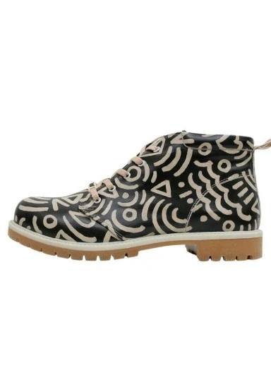 Erkek Vegan Deri Siyah Bilekte Bot - Abstract Outline Black Tasarım - 