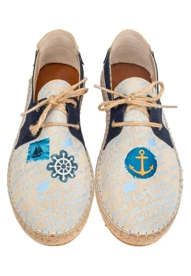 Erkek Vegan Mavi Bağcıklı Espadril - Patches Tasarım - 
