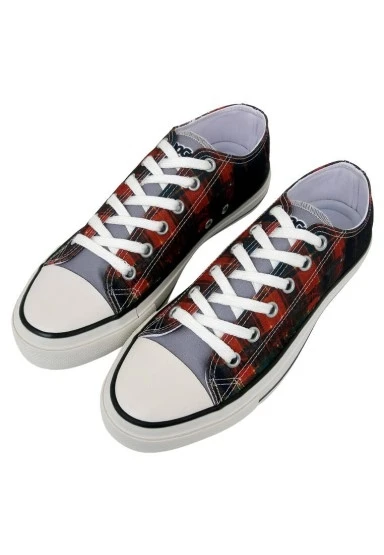 Erkek Vegan Siyah Sneakers - Japanese Skull Tasarım - 