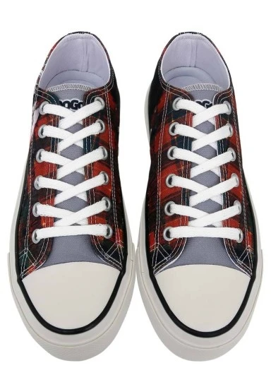 Erkek Vegan Siyah Sneakers - Japanese Skull Tasarım - 