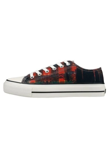 Erkek Vegan Siyah Sneakers - Japanese Skull Tasarım - 