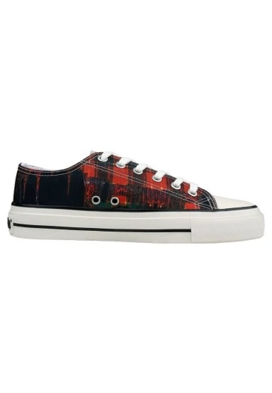 Erkek Vegan Siyah Sneakers - Japanese Skull Tasarım - 