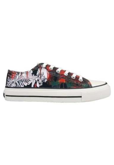 Erkek Vegan Siyah Sneakers - Japanese Skull Tasarım - 