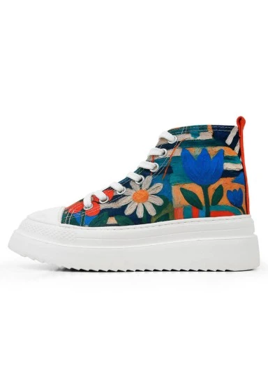Femme Vegan Multicolore Baskets Montantes à Plateforme - Blossom Hug Motif - 