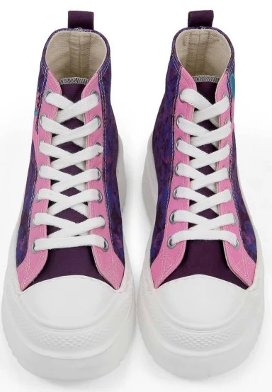 Femme Vegan Multicolore Baskets Montantes à Plateforme - Lady Fluff Motif - 