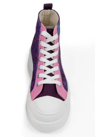 Femme Vegan Multicolore Baskets Montantes à Plateforme - Lady Fluff Motif - 