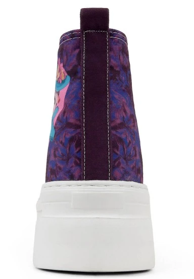 Femme Vegan Multicolore Baskets Montantes à Plateforme - Lady Fluff Motif - 