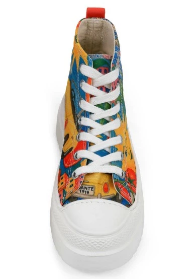 Femme Vegan Multicolore Baskets Montantes à Plateforme - Summer of Santorini Motif - 