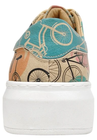 Femme Cuir Vegan Beige Baskets - Your Ride Your Bike Motif - 