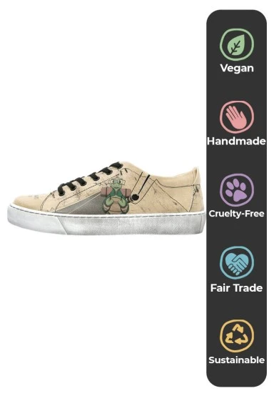 Femme Cuir Vegan Beige Baskets - Adventure Awaits Go Find It Motif - 