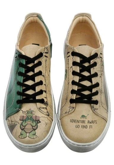 Femme Cuir Vegan Beige Baskets - Adventure Awaits Go Find It Motif - 