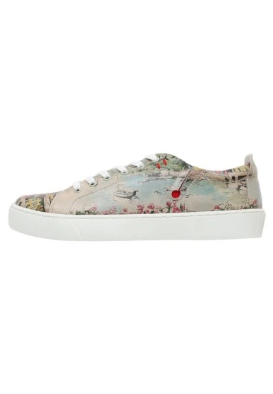 Femme Cuir Vegan Beige Baskets - Lago di Como Motif - 