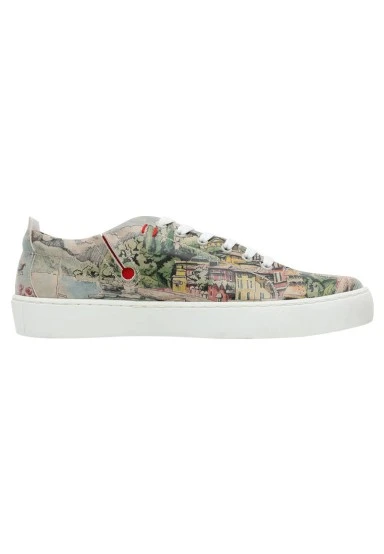 Femme Cuir Vegan Beige Baskets - Lago di Como Motif - 