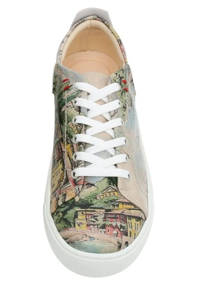 Femme Cuir Vegan Beige Baskets - Lago di Como Motif - 