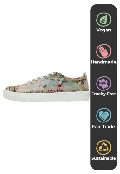 Femme Cuir Vegan Beige Baskets - Lago di Como Motif - 