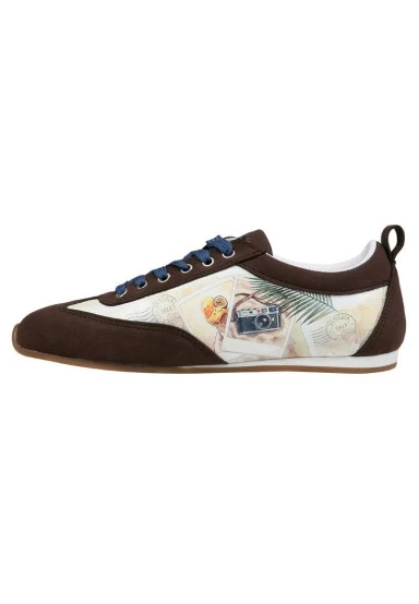 Femme Cuir Vegan Beige Baskets - Ink and Pictures Motif - 