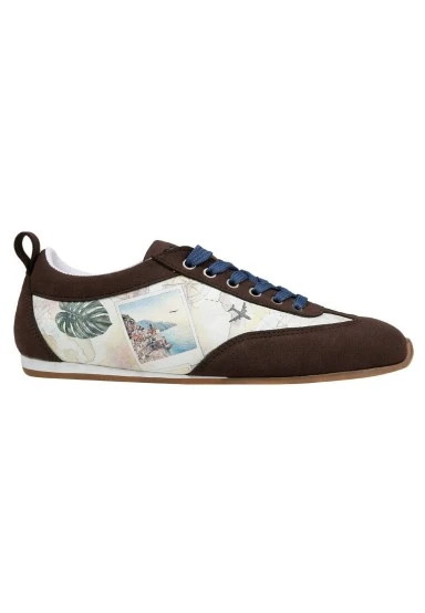 Femme Cuir Vegan Beige Baskets - Ink and Pictures Motif - 