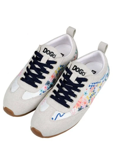 Femme Cuir Vegan Beige Baskets - Azur Motif - 