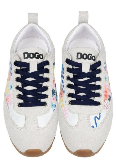Femme Cuir Vegan Beige Baskets - Azur Motif - 
