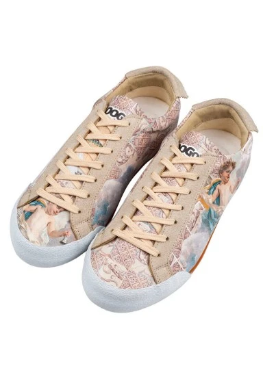 Femme Cuir Vegan Beige Baskets - Angel's Dream Motif - 