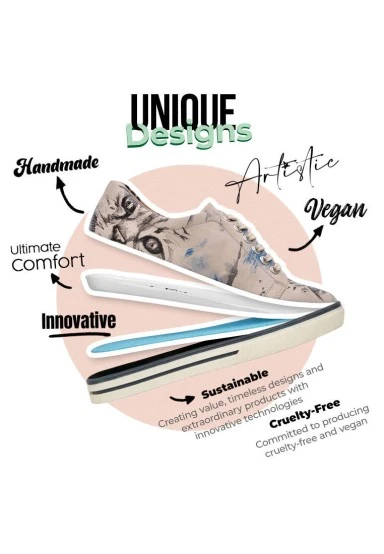 Femme Cuir Vegan Beige Baskets - Deepness Motif - 