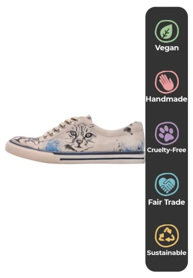 Femme Cuir Vegan Beige Baskets - Deepness Motif - 