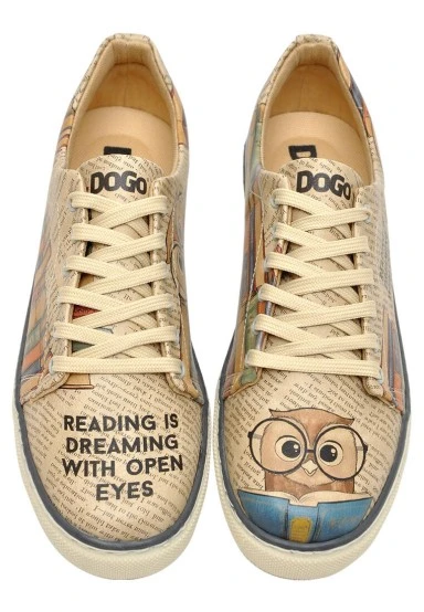 Femme Cuir Vegan Beige Baskets - The wise owl Motif - 