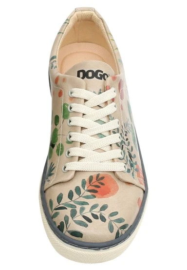 Femme Cuir Vegan Beige Baskets - Plant Lady Motif - 