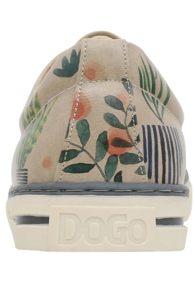 Femme Cuir Vegan Beige Baskets - Plant Lady Motif - 