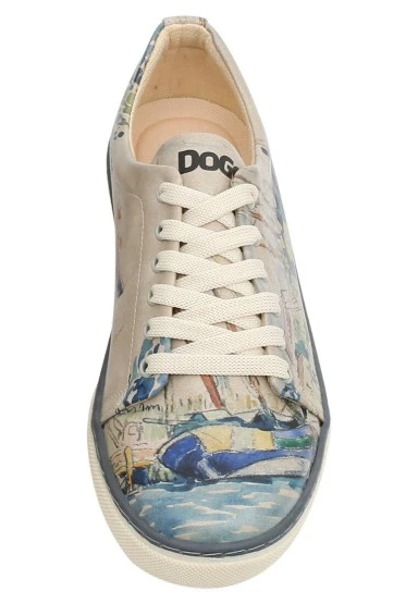 Femme Cuir Vegan Beige Baskets - Watercolor and Sailors Motif - 