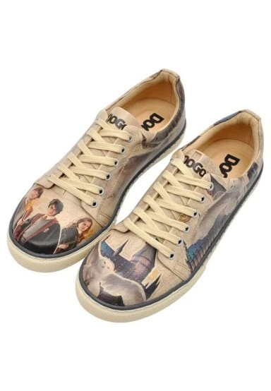 Femme Cuir Vegan Beige Baskets - Warner Bros Gryffindor Gang Harry Potter Motif - 