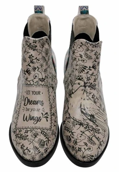Femme Cuir Vegan Beige Bottines - Let Your Dreams Be Your Wings Motif - 