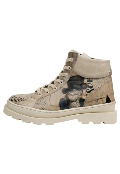 Femme Cuir Vegan Beige Bottes - Awesome Motif - 