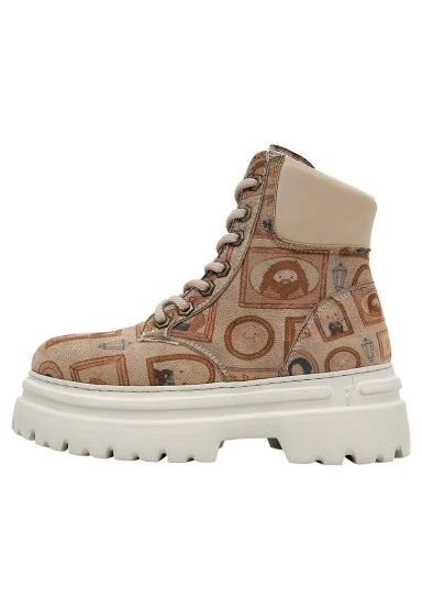 Femme Cuir Vegan Beige Bottes - Harry Potter Frames-of-Hogwarts Motif - 