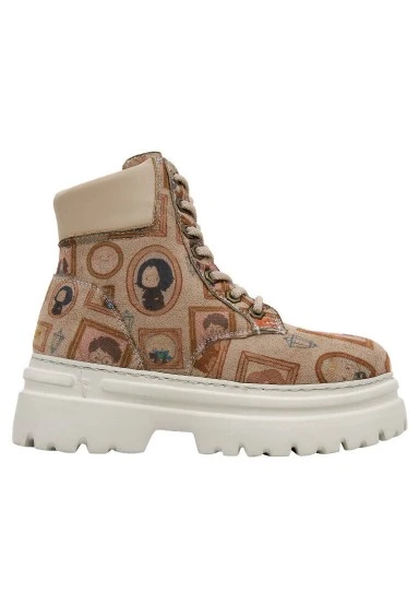 Femme Cuir Vegan Beige Bottes - Harry Potter Frames-of-Hogwarts Motif - 