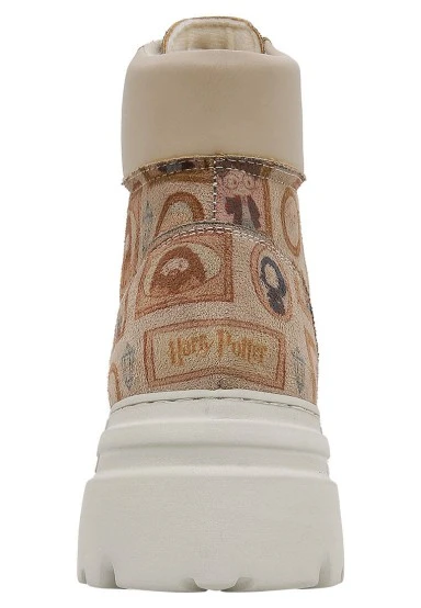 Femme Cuir Vegan Beige Bottes - Harry Potter Frames-of-Hogwarts Motif - 