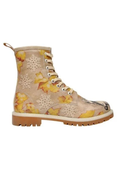 Femme Cuir Vegan Beige Bottes Longues - Raccoon Motif - 
