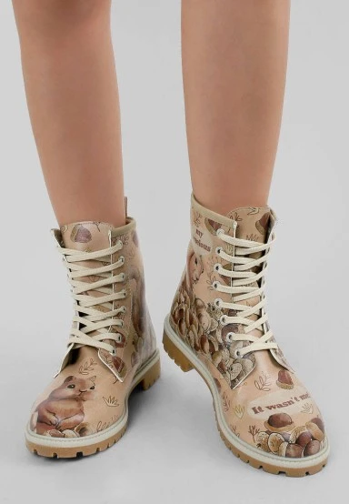 Femme Cuir Vegan Beige Bottes Longues - It wasn't Me Motif - 