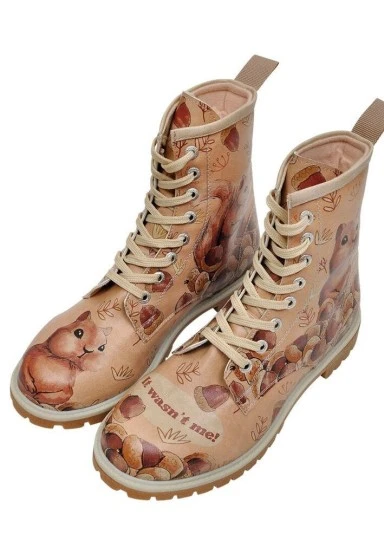 Femme Cuir Vegan Beige Bottes Longues - It wasn't Me Motif - 