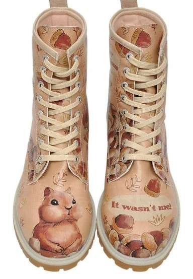 Femme Cuir Vegan Beige Bottes Longues - It wasn't Me Motif - 